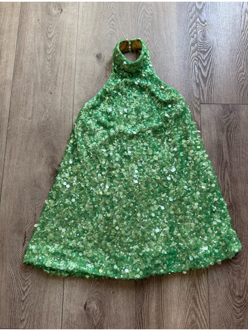 helsi megan green all over sequin open back halter mini dress size small NEW